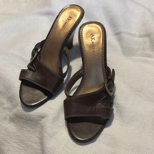 Anne Klein Brown Heeled Mules with Decorative Strap Q223